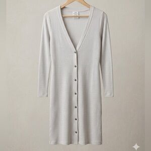 ROXY City at Night Coastal Grey Ribbed Longline Cardigan Button Front Layer